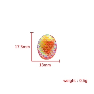 Oval AB resin scales jewelry charm 17.5x13mm with rainbow fish scale pattern for DIY crafts
