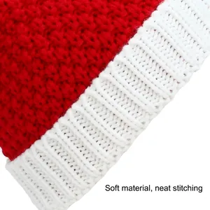 Chunky knit Santa hat for Christmas, featuring red and white soft yarn texture