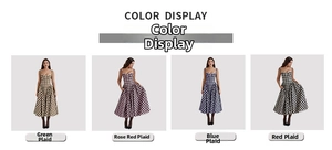 Detail showing various colors of French plaid strap dresses in green, pink, blue and red