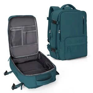 Detail of travel backpack with large capacity and 180-degree suitcase-style opening