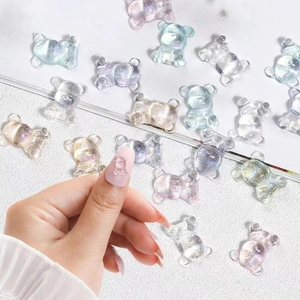 Bear Nail Art Charms Resin Aurora Gilded Transparent DIY Manicure Decoration Cartoon Style