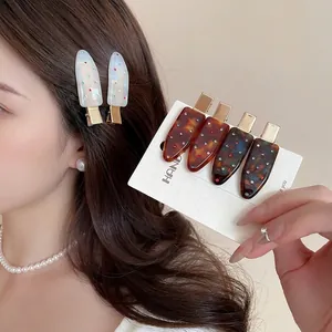 Retro Acrylic Hair Clip With Colorful Rhinestones Tortoiseshell Duckbill Clip For Women Simple Elegant Hair Accessories