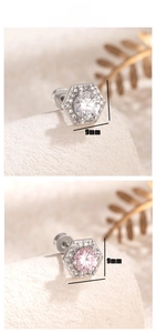Détails de boucles d'oreilles hexagonales avec pierres en zircon blanc et rose