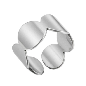 Polished silver geometric wavy wide ring in a minimalist stainless steel circular design