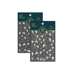 5D embossed fairy nail stickers with magical star patterns and white silhouette designs