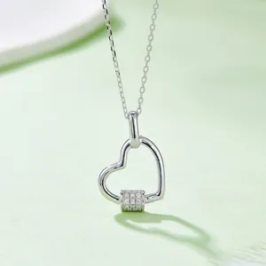 S925 sterling silver heart pendant necklace with moissanite pavé on a delicate O-chain