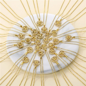 Initial Letter Pendant Necklace Gold Plated Stainless Steel Zircon Inlaid Round Charm Fashion Jewelry For Women