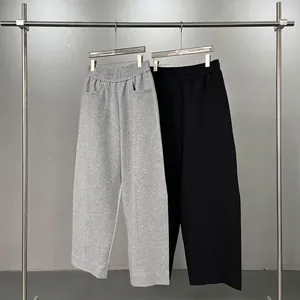 Loose fit cotton straight leg joggers in grey and black featuring elastic waist for men