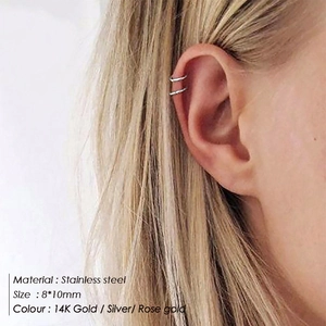 Minimalist stainless steel hoop earrings in gold silver and rose gold finishes