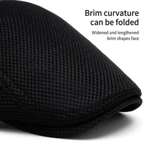 Breathable black mesh ivy cap with foldable brim for summer sun protection and comfort