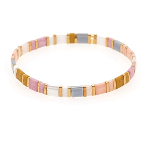 Colorful TILA bead bracelet with geometric enamel blocks and gold metal spacers for women