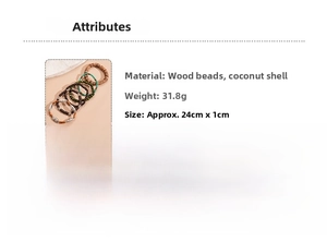 Detailed view of handmade wood and coconut shell beaded bracelet set with 31.8g weight info