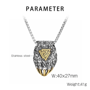 Dessin technique détaillé d'un pendentif patte d'ours viking Valknut avec dimensions