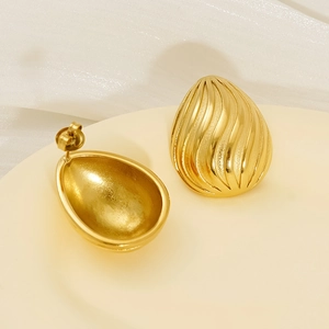 Elegant 18K gold-plated textured teardrop stud earrings in stainless steel for women