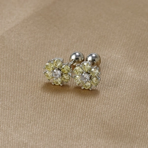 Floral S925 silver stud earrings with colorful cubic zirconia and screw ball backs