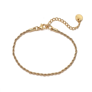 Gold-plated stainless steel rope chain bracelet with lobster clasp and extension chain