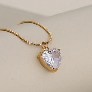 Heart Pendant Necklace Stainless Steel Zircon Inlaid Snake Chain Minimalist Elegant Jewelry For Women Gift