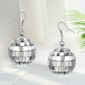 Disco Ball Earrings Mirror Glass Alloy Cowgirl Hat Western Party Y2K Retro Jewelry For Women