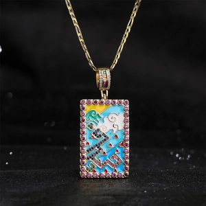 Retro 18K gold plated necklace with colorful enamel and zircon cloud oil painting pendant