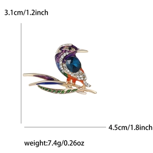 Fashion alloy woodpecker brooch with colorful enamel rhinestones and blue gem
