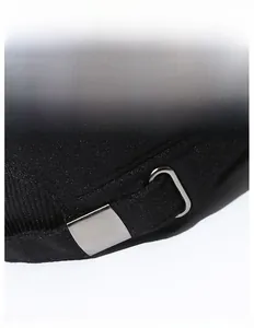 Close-up of the adjustable metal buckle and rear strap on a men's winter thermal hat
