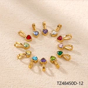 Colorful Cubic Zirconia Heart Square Charms Stainless Steel Pendants Jewelry Making DIY Birthstones For Necklace Bracelet