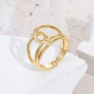 Minimalist Hollow Geometric Open Ring 18K Gold Plated Copper Multi Layer Winding Adjustable Band For Women