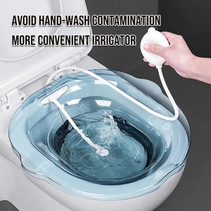 Bassin de siège bleu translucide pour toilettes avec pompe manuelle de soin périnéal