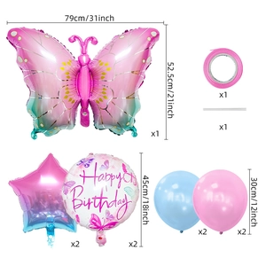 Detailed view of butterfly balloon kit with dimensions and component quantities