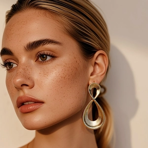 Large Geometric Dangle Earrings Textured Gold Plated Iron Retro Statement Jewelry For Women