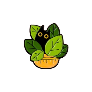 Cute black cat in green potted plant enamel pin badge made of drip oil alloy