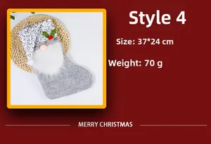 Detail view of grey felt Christmas stocking with silver sequins and gnome design 37x24cm