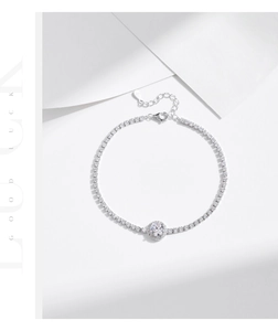 Détails du bracelet tennis en argent S925 avec pendentif en diamant halo brillant
