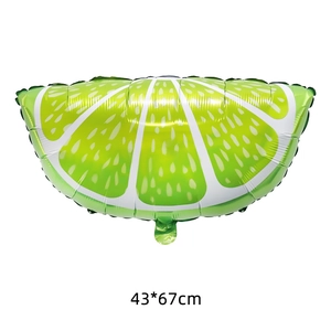 Detail shot of lemon slice foil balloon in green and white measuring 43x67cm for parties