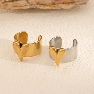 Minimalist gold and silver two-tone stainless steel open ring with 3D heart detail