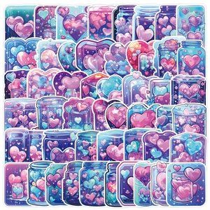 Variety of cartoon heart-in-a-bottle stickers in pink and blue for laptop decoration