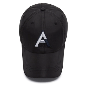 Classic black baseball cap with 3D letter A embroidery and water-resistant fabric