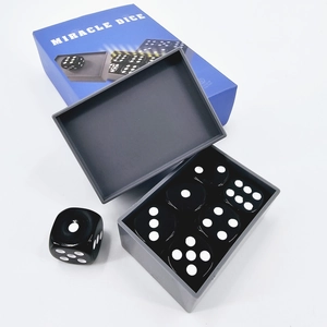 Miracle Dice magic trick set with small and large dice in a blue box on white background