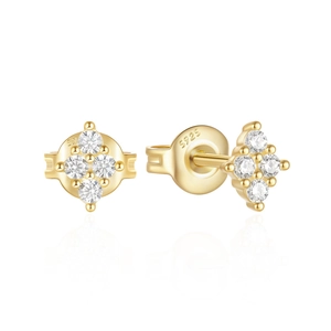 S925 Sterling Silver Gold Plated Marquise Stud Earrings with Cubic Zirconia Stones