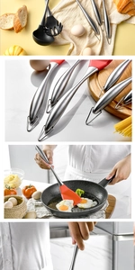 Close-up of stainless steel hollow handles and heat-resistant silicone spatula heads