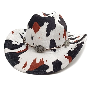 Western Cowboy Hat Polyester Felt Cow Leopard Print Braided Band Metal Concho Vintage Broad Brim For Men Women