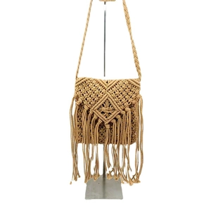 Handmade Woven Tassel Shoulder Bag Bohemian Macrame Cotton Rope Geometric Pattern Crossbody For Women Summer Beach