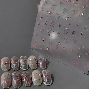 Holographic laser nail art stickers with hearts and moon patterns, model TL-090