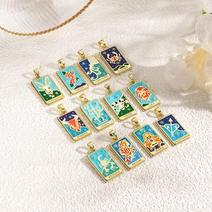 Ciondolo Segno Zodiacale Collana Rettangolare Rame Placcato Oro 18K Smalto Zirconia Stile Carta Dei Tarocchi Gioielli Di Moda
