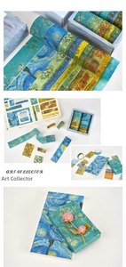 Macro detail of Van Gogh art washi tape set with gold foil accents and journal stickers