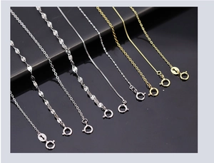 Macro detail of S925 sterling silver chains showing box and water wave link textures