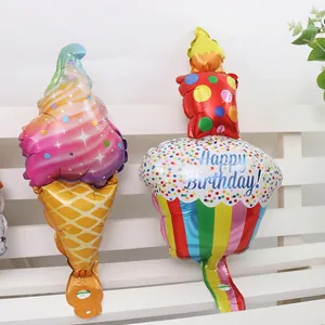 Mini macaron rainbow ice cream and Happy Birthday cake foil balloons set