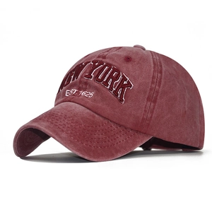 Vintage burgundy washed cotton baseball cap with New York embroidery for men and women