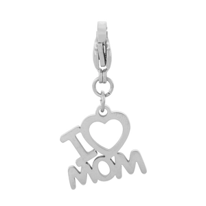 Pendentif cœur I Love Mom en acier inoxydable argenté avec fermoir mousqueton chic
