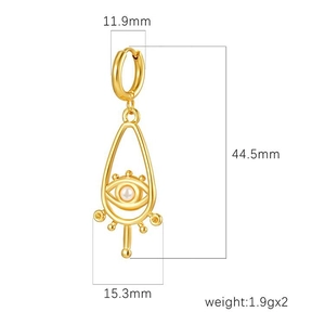 Golden evil eye earrings with white beads, minimalist 18K gold plated stainless steel